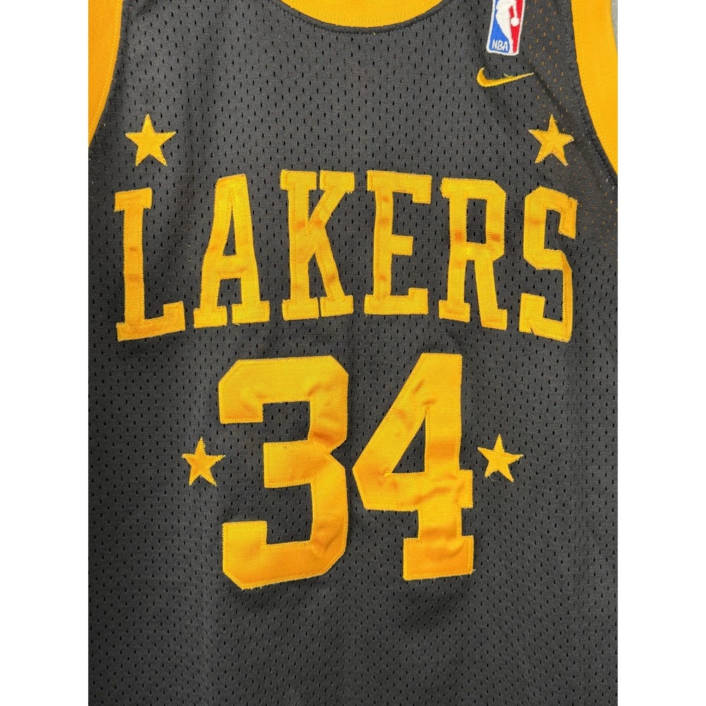 Vintage Nike Team Sports Lakers Shaquille O'Neal 34 Jersey Mens M Black Gold +2 - Picture 4 of 16
